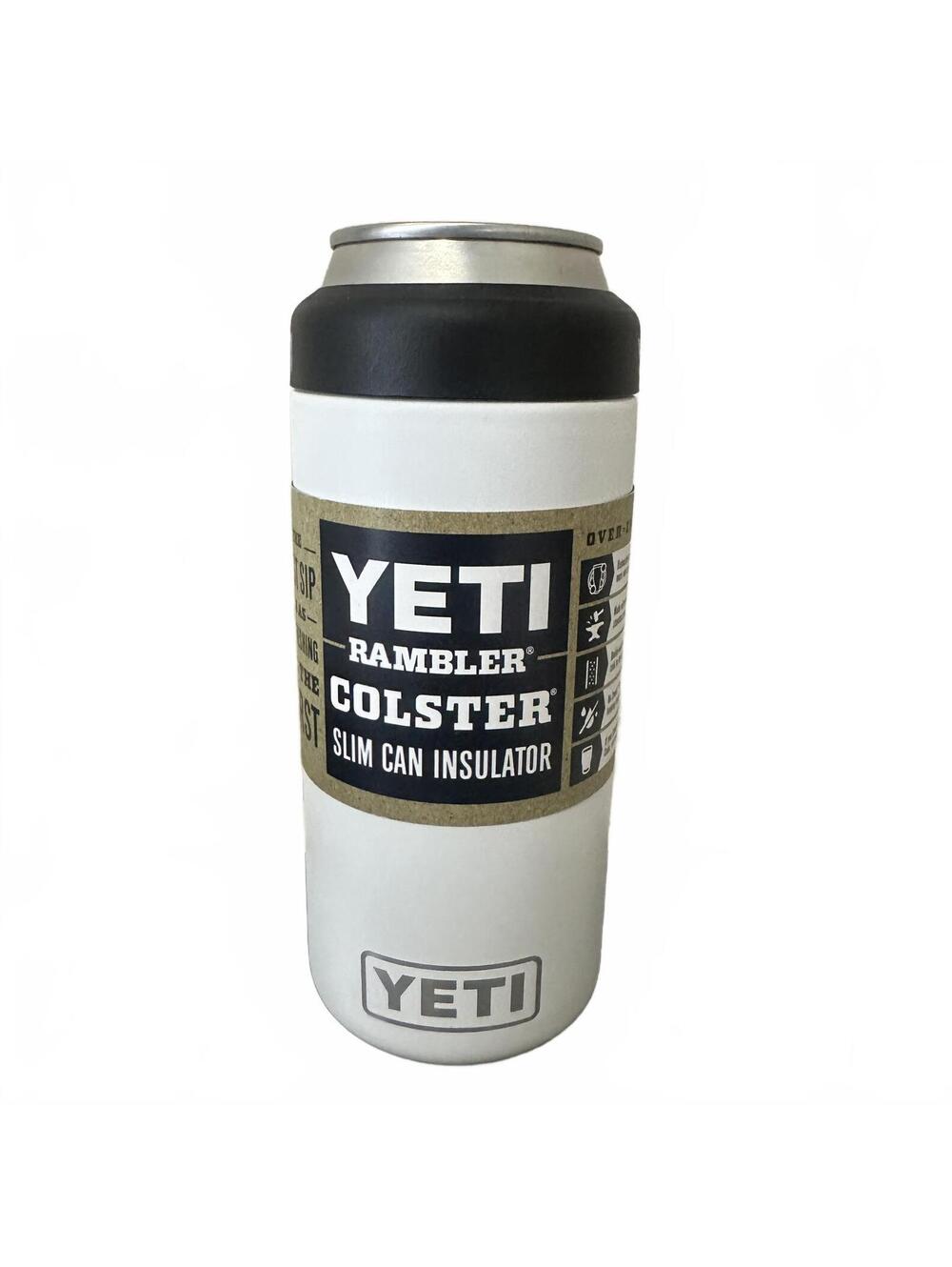 YETI Rambler Colster 12 oz Slim Can Insulator White Stainless Steel Cooler NWT